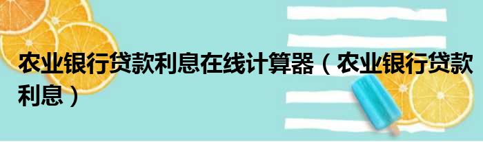 农业银行贷款利息在线计算器，农业银行利息怎么计算？贷款